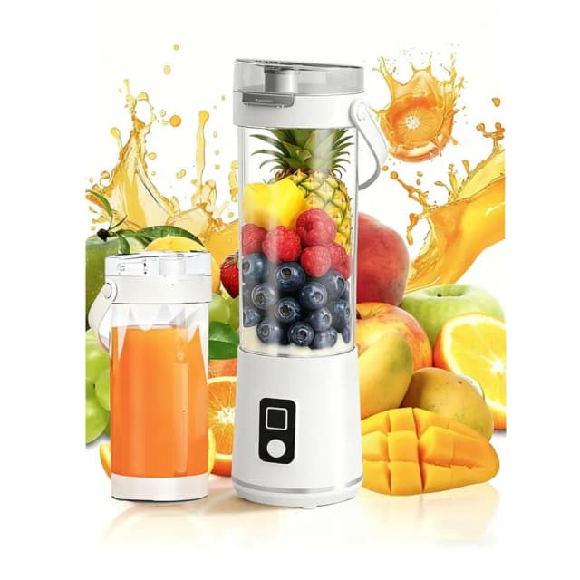Portable Blender Smoothie Maker 50W 22000 RPM USB Rechargeable Juicer 300mL Cup 12 Stainless Steel Blades 2400mAh Battery White BS-B01