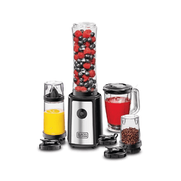 BLACK+DECKER 4-in-1 Compact Sports Blender and Smoothie Maker with Citrus Juicer & Grinder Mill 300 W SBX300BCG-B5 Black/Clear