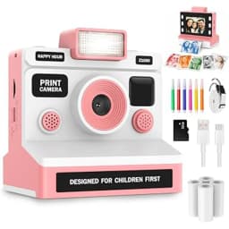 Alltec Instant Print Camera for Kids 50MP Digital Camera Built-In Photo Printer 2.1-Inch LCD MP3 Player Video Recording 32GB Card Vintage Pink PRINTCAMEA