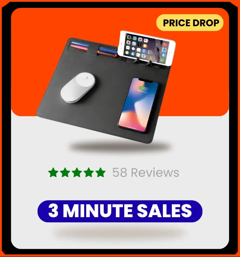 ALLTEC Multifunctional Wireless Charging Mouse Pad with Phone Stand & Organizer Grey