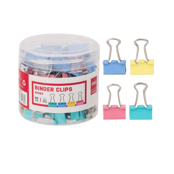 Deli 60-Piece Binder Clips 15mm Small Size – Assorted Colours
