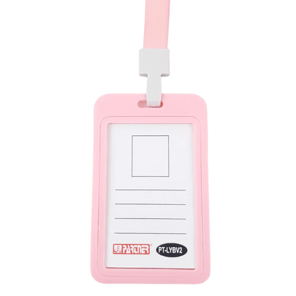 PARTNER 5-Piece ID Card Holder Vertical With Lanyard Pink Colour