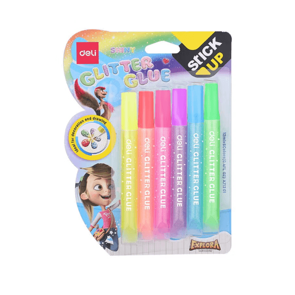Deli 6-Piece Glitter Glue Set Multicolour
