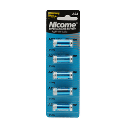 Nicome Super Alkaline 12V Miniature Battery for Remote Controls Garage Door Openers and Wireless Signal Devices Compact Cylindrical Design Reliable Power Performance Pack of 5 A23