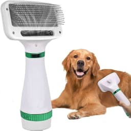2 In 1 Pet Hair Dryer With Slicker Brush, Portable Grooming Blow Dryer With Adjustable Heat Settings For Small & Medium Dogs And Cats White