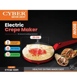 Cyber Silver Crest Electric Crepe Maker 20cm Non-Stick Family Size Pancake Maker CYCM-8201