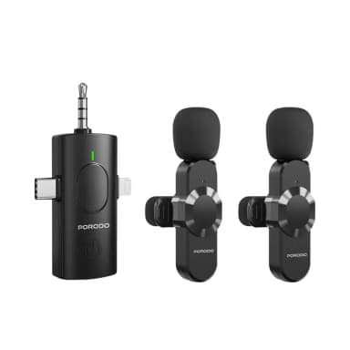 Porodo Audix Elite 3 In 1 Wireless Lavalier Microphone Type-C Lightning 3.5mm AUX Black PDLAMPHF13BK Porodo Audix Elite 3 In 1 Wireless Lavalier Microphone Type-C Lightning 3.5mm AUX Black PDLAMPHF13BK