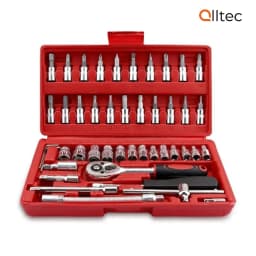 Alltec 46 Piece 1/4 Inch Drive Socket Wrench Set Metric 4-14mm Cr-V Sockets S2 Bits Ratchet Handle Extension Bars Tool Kit VT01