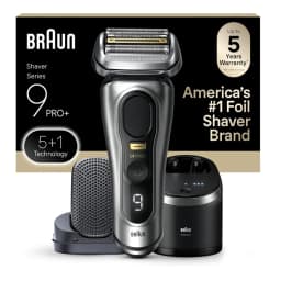 Braun Series 9 Pro Electric Shaver for Men Wet & Dry Foil Razor 5+1 Foil Technology ProTrimmer ProComfort Head 6-in-1 SmartCare Center 60-Min Runtime Silver 9597CC