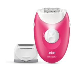 Braun Silk-épil 3 Epilator 20 MicroGrip Tweezers Massage Roller Cap Smart Light Shaver Head Trimmer Cap Cleaning Brush Pink SE 3-032