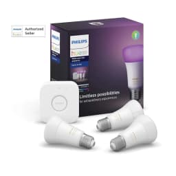 Philips Hue White & Colour Ambiance Smart LED Light Starter Kit 3 Bulbs & Bridge | 16 Million Colors 800 Lumens Bluetooth Zigbee Apple HomeKit Alexa Google Assistant E27