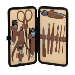 Hui Complete Nail and Foot Care Kit Professional Manicure and Pedicure Set Stainless Steel Tools Portable Case for Home Travel and Personal Grooming Brown HSM-1029