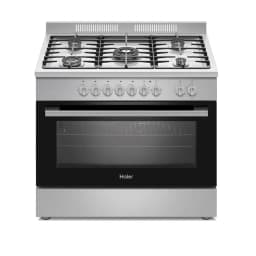 Haier Gas Cooker 5 Burner Free Standing Gas Range 110L Oven Auto Ignition Full Safety Stainless Steel Inox Silver HCR9060PRO