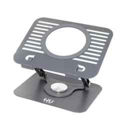 Hui Metal Rotating Laptop and Tablet Stand Foldable Adjustable Desktop Bracket Triangular Stable Base Heat Dissipation Design Multi-Angle Rotation Heavy-Duty Carbon Steel Holder Grey HAC-1019