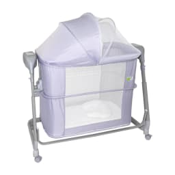 Hui Multi-Functional Auto Swing Bassinet Electric Bedside Sleeper Automatic Rocking Digital Display Adjustable Height Mosquito Net and Lockable Wheels Purple HBA-1002