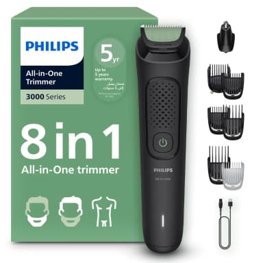 Philips All-in-One Trimmer 3000 Series 8-in-1 Face Hair & Body Groomer Self-Sharpening Steel Blades 0.5–16 mm 70 Minutes Runtime Black MG3940/15 Philips All-in-One Trimmer 3000 Series 8-in-1 Face Hair & Body Groomer Self-Sharpening Steel Blades 0.5–16 mm 70 Minutes Runtime Black MG3940/15