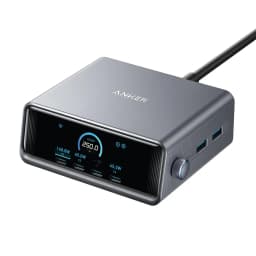 Anker Prime Charging Station 250W 6-Port GaN USB Charger 4 USB-C 2 USB-A 140W USB-C Output 2.26-Inch LCD Smart Display Charging Control Silver Anker Prime Charging Station 250W 6-Port GaN USB C Charger
