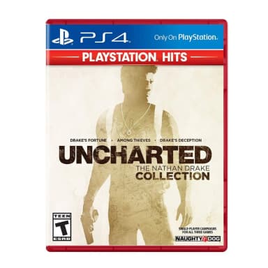 PlayStation Uncharted The Nathan Drake Collection Hits PS4 Action Adventure Game 3 Remastered Campaigns Drake's Fortune Among Thieves Drake's Deception Photo Mode New Trophies Single Player ESRB Teen