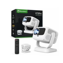 Smartberry HT3 Pro Smart Projector with 8K HDR Decoding Support, Electric Focus, Auto Keystone Correction, Dual-Band 2.4GHz/5GHz WiFi, HD Projection, USB Multimedia Connectivity & Remote Control – White