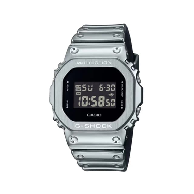 Casio G-Shock G-Steel Men's Silver Dial Metallic Silicone Strap Digital Watch GM-5600YM-8DR