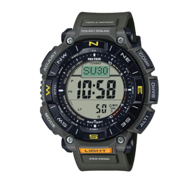 Casio Pro Trek Men's Digital Solar Watch Green Rubber Band Triple Sensor Compass Altimeter Barometer Thermometer 100M Water Resistance PRG-340-3DR