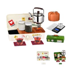 Luxury Camping Arabic Tea Set with Storage Box 11 Pieces Stainless Steel Beige