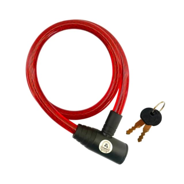 RALLY BICYCLE Braided Steel Cable Bicycle Lock 100cm Key Security System Protective Coating Flexible Design 2 Keys Red RL-LOCK-508-RED