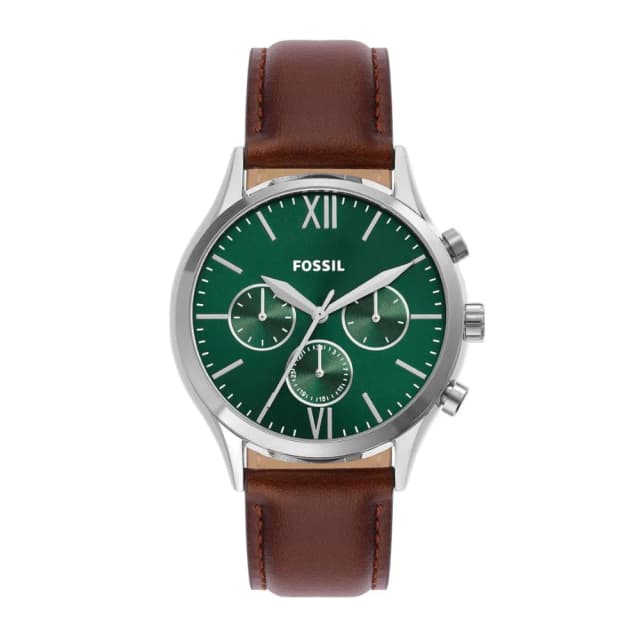 Fossil Fenmore Men's Analog Green Dial Brown Genuine Leather Watch BQ2813