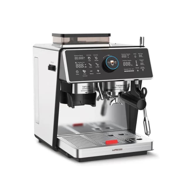 LePresso Viventé Semi-Automatic Coffee Machine with Touch Display Built-In Conical Burr Grinder 30 Adjustable Grind Settings 20 Bar ULKA Pump Dual Boiler Dual Pump 3000W Silver LPCFFVSA0047SL