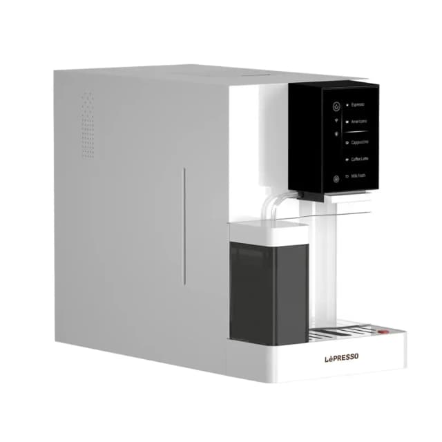 LePresso Automatic Coffee Machine with Mobile App 19 Bar Italian Pump Dual Boiler Adjustable Grinder 4.3 Inch Digital Screen 1.2L Water Tank 300ml Milk Tank White LPCFFBAC0046WH