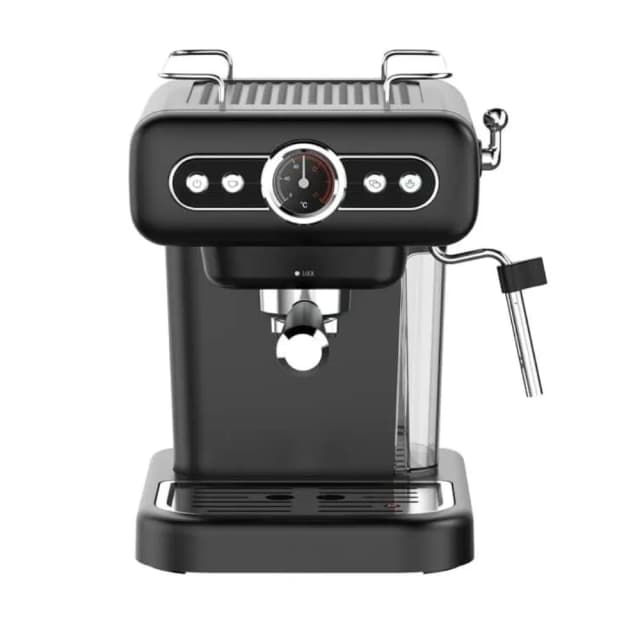 LePresso Retro Espresso Machine with Boiler Gauge Milk Steamer 15 Bar Pump 1.2L Water Tank Cup Warmer 950W Black LPCFFM0012BK