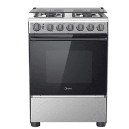 Midea 60X60Cm Freestanding Cooker  Full Gas Cooking Range With 4 Burners  Automatic Ignition And Safety  Cast Iron Pan Support  Stainless Steel Finish  Separate Knob For Oven Grill BME62058FFD-D Silver/Black