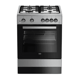 BEKO 60x60cm Free standing Gas Cooker  full safety with 4 High Efficiency Gas Burner(1 Wok)  Cast iron pan saupport  Stainless Steel colour  64 liters Oven Capacity  removable door glass for cleaning) FSGT 61121 DXL Black/White