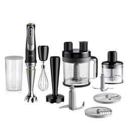 BRAUN hand Blender, Multi quick 9, 2L Food Processor, 600ml Beaker, 500ml Chopper, Whisk, Potato Masher, Stainless Steel Shaft, Splash Control, MQ9187XLI Black-Silver MQ9187XLI