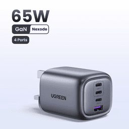 UGREEN Nexode 65W 3-Port USB-C Fast Charger — Compatible with iPhone 16/15/13, Galaxy S24/S23 Ultra, MacBook, iPad, and More (Space Gray)