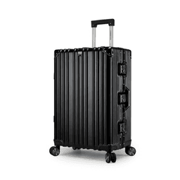 CABINPRO Lightweight Aluminum Frame Fashion Luggage Trolley Polycarbonate Hard Case Medium Checked Luggage Suitcase with 4 Quite 360 Degree Double Spinner Wheels CP001 Black