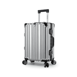 CABINPRO Lightweight Aluminum Frame Fashion Luggage Trolley Polycarbonate Hard Case Medium Checked Luggage Suitcase with 4 Quite 360 Degree Double Spinner Wheels CP001 Silver