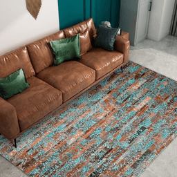 Deckoland Stripes Rug Brown and Floral Turquiose