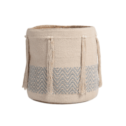 Qalara Handwoven geometric tasseled storage basket
