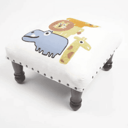 Qalara Jungle Animals Embroidered & Upholstered Stool