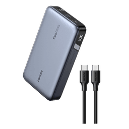 UGREEN Fast Charging Power Bank 100W 20,000mAh with 2 USB-C & 1 USB-A Ports for Laptops, iPhones, Galaxy, iPad, AirPods – Grey
