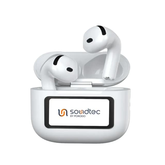 Porodo Soundtec Glimpse ANC True Wireless Earbuds Bluetooth 5.4 Touch Display White PD-STWLEP040-WH Porodo Soundtec Glimpse ANC True Wireless Earbuds Bluetooth 5.4 Touch Display White PD-STWLEP040-WH
