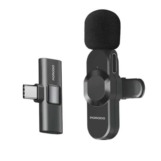 Porodo Audix Wireless Lavalier Microphone Type-C & Lightning Black PDLAMPHF2BK Porodo Audix Wireless Lavalier Microphone Type-C & Lightning Black PDLAMPHF2BK