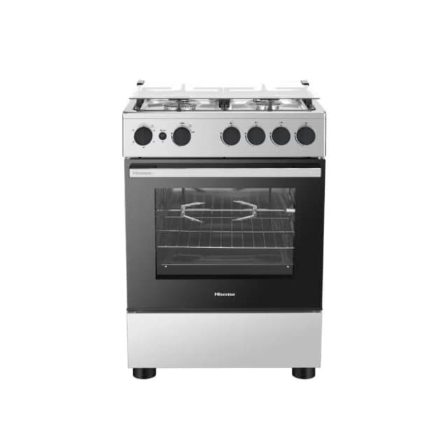 Hisense 60cm Freestanding Full Gas Cooker 70L with Gas Oven, Grill, Rotisserie, Cast-Iron Supports, Auto Ignition & Full Safety FFD Grey HFG60422RX02 Hisense 60cm Freestanding Full Gas Cooker 70L with Gas Oven, Grill, Rotisserie, Cast-Iron Supports, Auto Ignition & Full Safety FFD Grey HFG60422RX02
