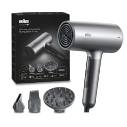 Braun Ultimate Performance Hair Dryer 2200W Super IONTEC Technology 3 Heat Modes Touch Control Drying Nozzle Straightening Comb Curl Diffuser Electro Grey HD4.3