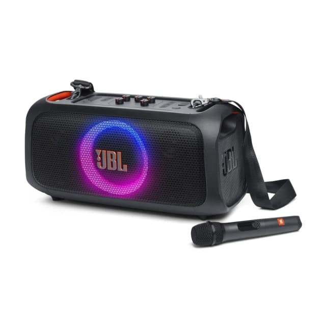 JBL PartyBox On-The-Go Essential 100W Portable Bluetooth Party Speaker JBL Pro Sound Dynamic LED Lightshow Wireless Microphone Included 6-Hour Playtime IPX4 Splashproof TWS Stereo Pairing Mic Guitar Inputs Shoulder Strap Black On the go essential with mic JBL PartyBox On-The-Go Essential 100W Portable Bluetooth Party Speaker JBL Pro Sound Dynamic LED Lightshow Wireless Microphone Included 6-Hour Playtime IPX4 Splashproof TWS Stereo Pairing Mic Guitar Inputs Shoulder Strap Black On the go essential with mic