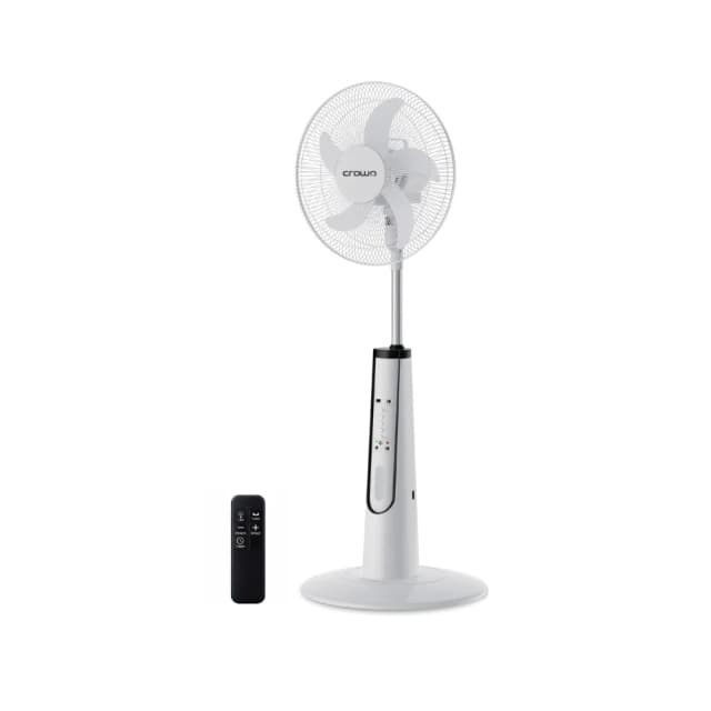 Crownline RF-471 18-Inch Rechargeable Standing Fan with 5 Blades, 32W Brushless DC Motor, 9 Speed Settings, 12.8V 4.2Ah LiFePO4 Battery, Up to 15-Hour Runtime, LED Light, USB Charging & Remote Control – White Crownline RF-471 18-Inch Rechargeable Standing Fan with 5 Blades, 32W Brushless DC Motor, 9 Speed Settings, 12.8V 4.2Ah LiFePO4 Battery, Up to 15-Hour Runtime, LED Light, USB Charging & Remote Control – White